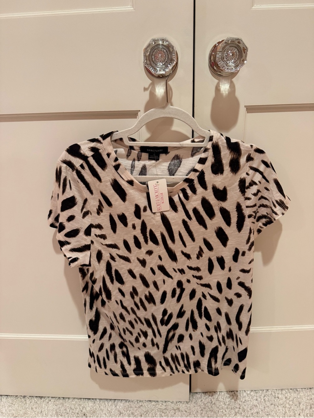 Sanctuary Beige and Black Animal Print Short Sleeve Tee